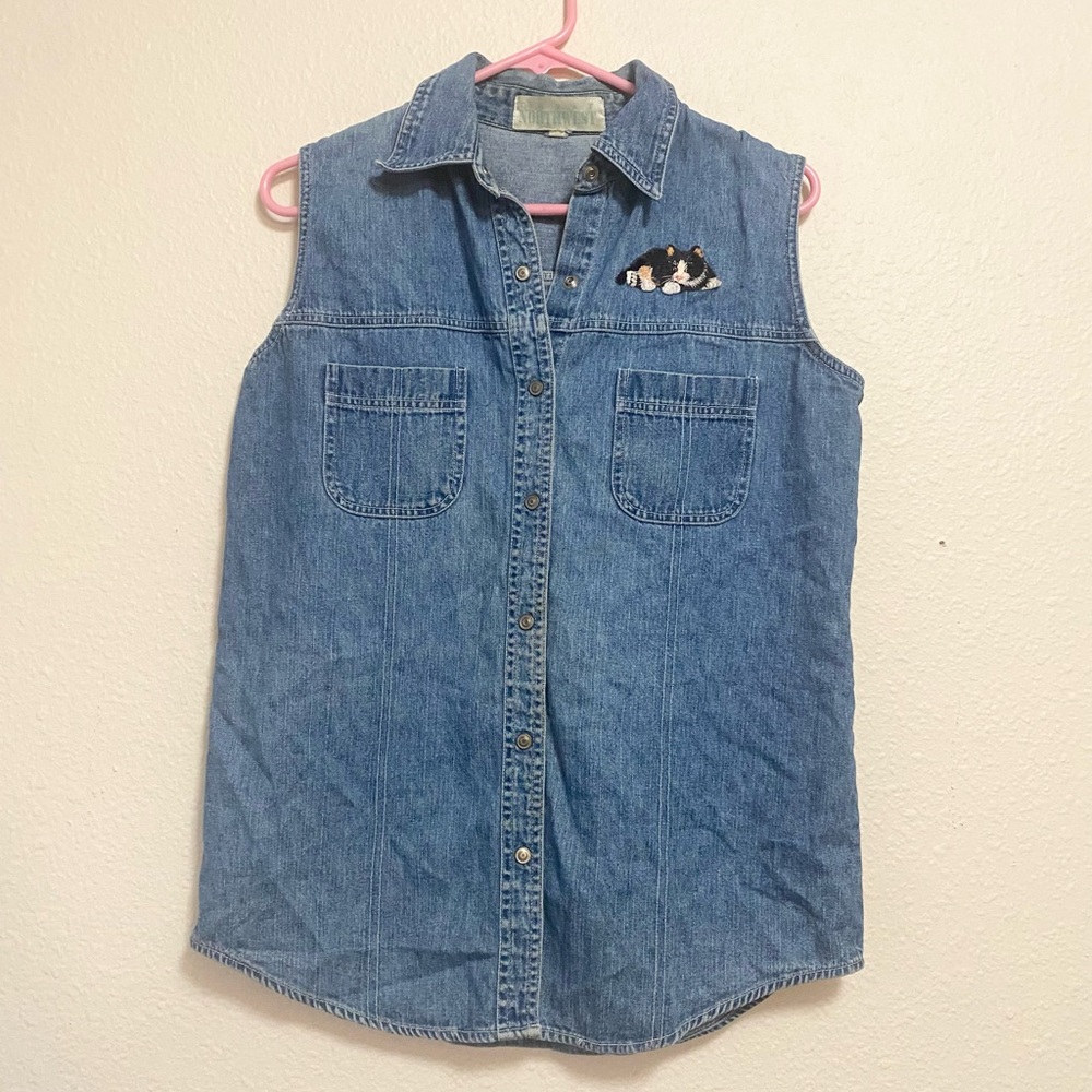Great Northwest Denim Snap Button Tuxedo Cat Vest Size M